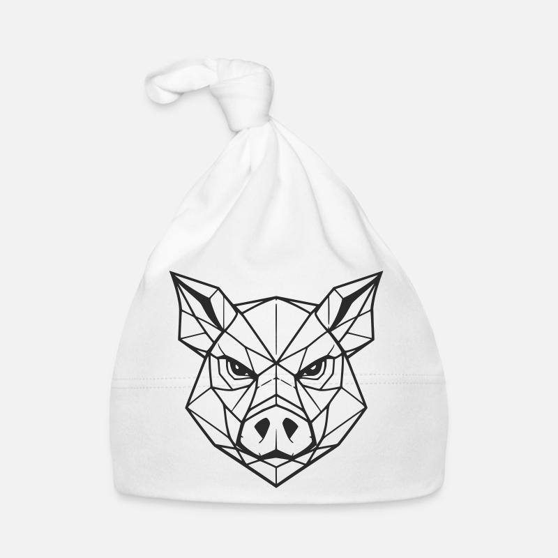 Art géométrique de tête de cochon - Bonnet bio Bébé - blanc