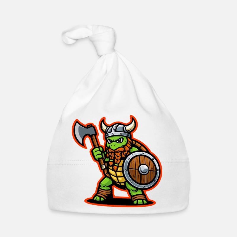 Wikinger-Schildkröte-Krieger-Axt-Schild-Maskottchen Baby Bio-Mütze