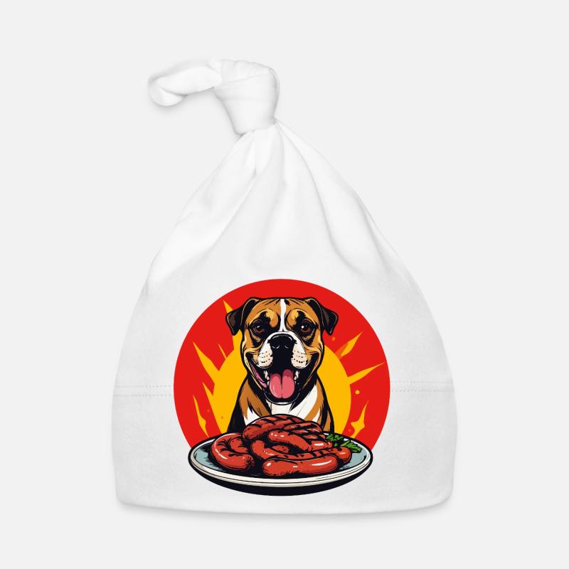 Hund mit Wurstplatte fun Grillen Würstchen Motiv Baby Bio-Mütze
