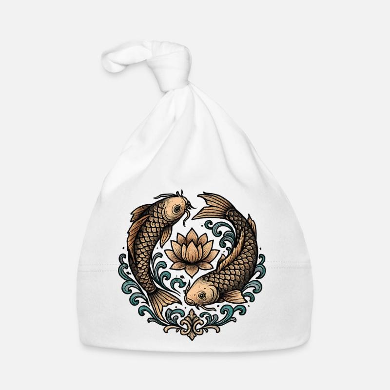 Koi und Lotus Kreis Harmonie Tattoo Baby Bio-Mütze
