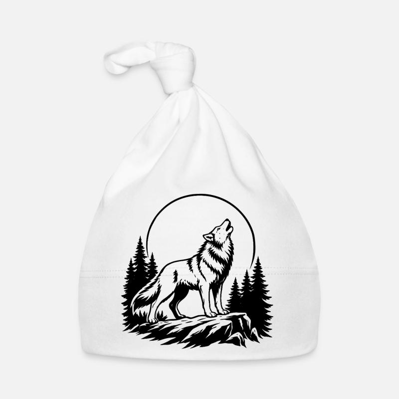 Wolf with Full Moon Organic Baby Cap