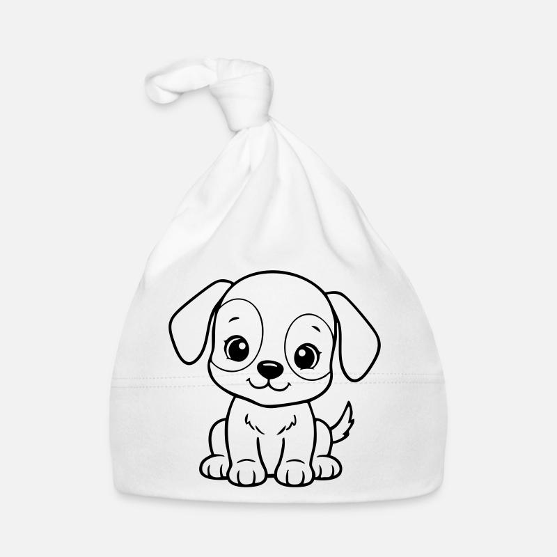 Petit chien mignon – Chiot noir et blanc Bonnet bio Bébé