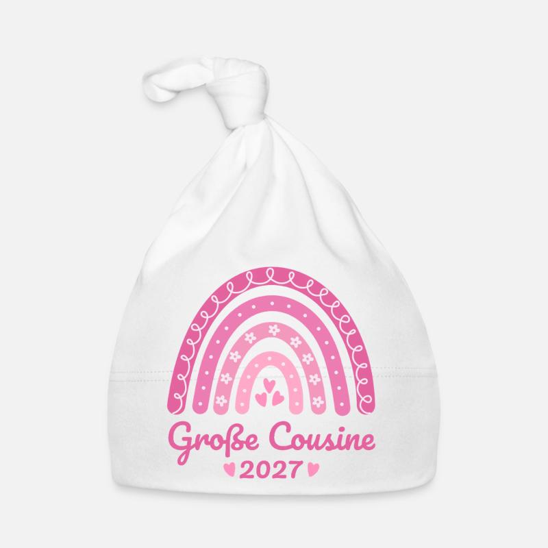 Große Cousine 2027 Boho Regenbogen rosa Baby Bio-Mütze