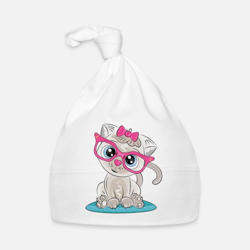 Kitten with Pink Glasses and Bow Organic Baby Cap