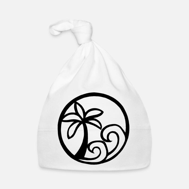 Vagues et palmier noir - Bonnet bio Bébé - blanc