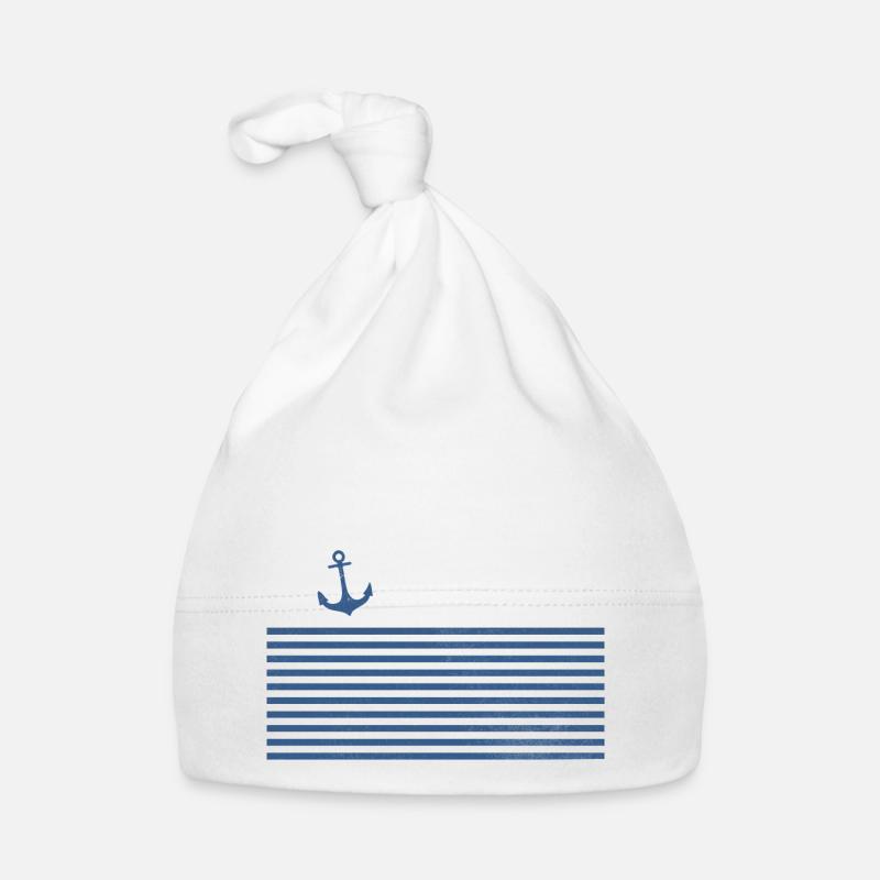 Ancre bande de régate nautique pour bateau capitaine - Bonnet bio Bébé - blanc