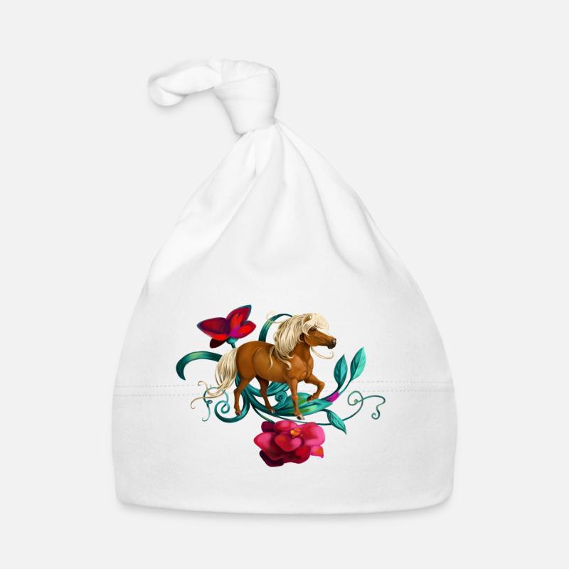 Kamelien Pony - Baby Bio-Mütze - Weiß
