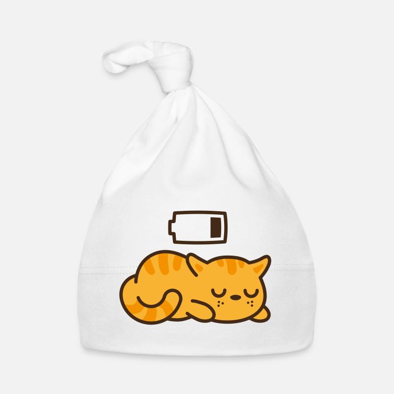 Chat Kitty endormi, batterie vide (couleur changeante) - Bonnet bio Bébé - blanc