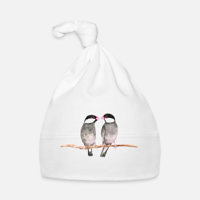 Deux oiseaux de riz embrassants Bonnet bio Bébé