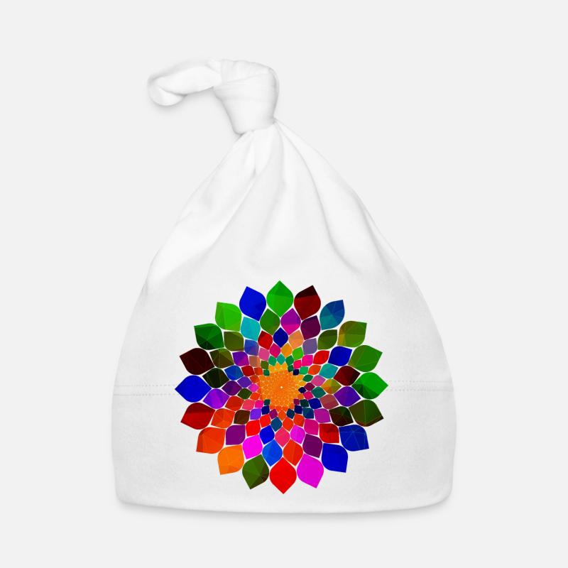 Fleur de fleurs de mandala colorées - Bonnet bio Bébé - blanc