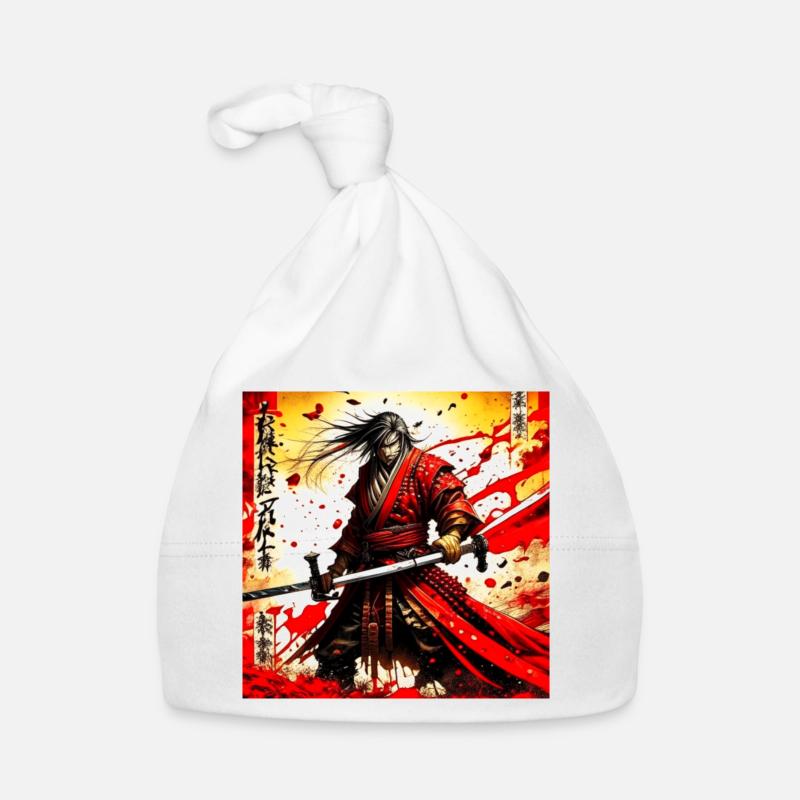 Roter Samurai im Blutsturm - Baby Bio-Mütze - Weiß