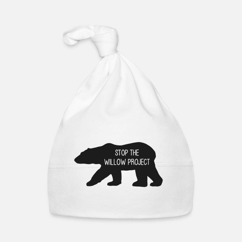 Stop the Willow Project (black) - Organic Baby Cap - white