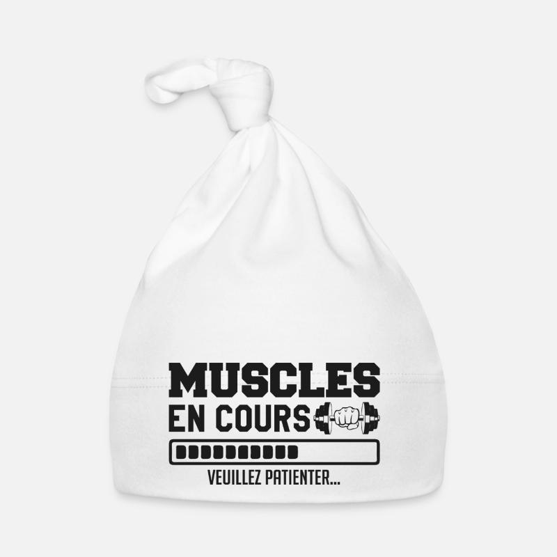 Muscles en cours ... musculation Humour marrant - Bonnet bio Bébé - blanc