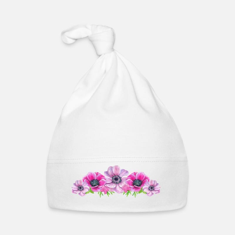 Fleurs d’anémone Fleur Rose Papillon Fleuriste - Bonnet bio Bébé - blanc