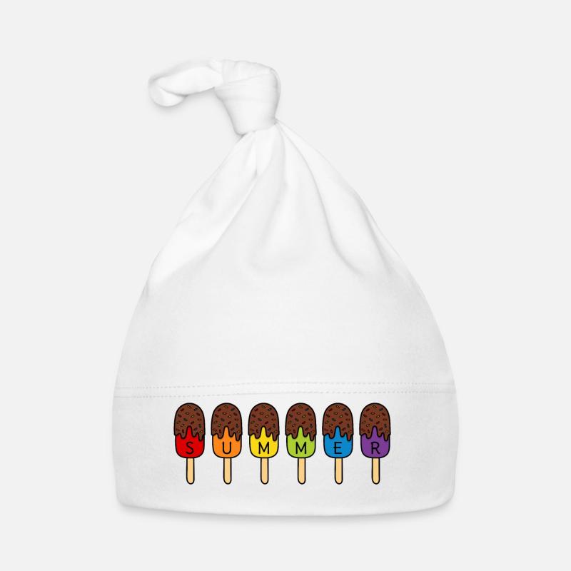 CRÈME GLACÉE AU CHOCOLAT D’ÉTÉ MANGEANT DE LA CRÈME GLACÉE D’ÉTÉ COLORÉE ARC-EN-CIEL Bonnet bio Bébé