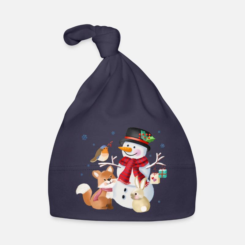 Snowman with fox, robin and hare Organic Baby Cap
