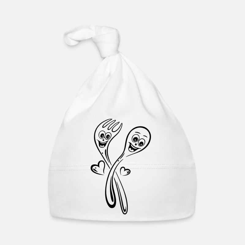 Löffel und Gabel mit Herzen. Baby Bio-Mütze