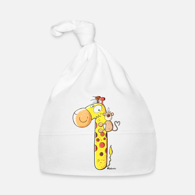 Singe sur Giraffe - Bonnet bio Bébé - blanc
