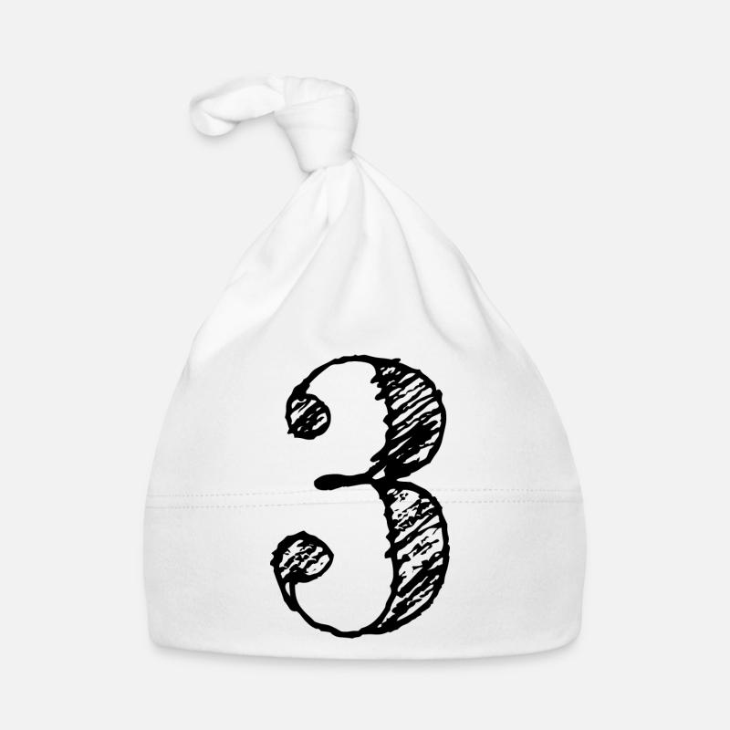 Chiffre 3 trois - Numéro 3 (hand-drawn) Bonnet bio Bébé