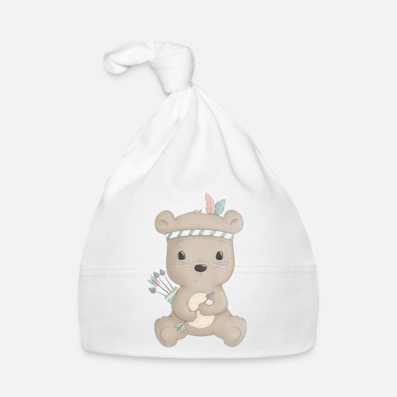 cute bear boho - Organic Baby Cap - white