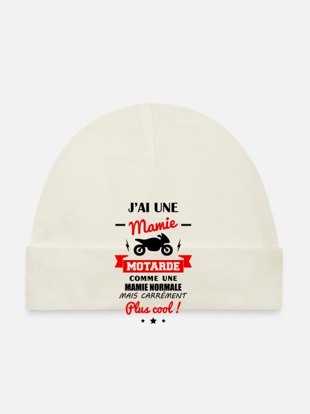 J'ai une mamie motarde, grand-mère, cadeau moto - Bonnet bio Bébé - blanc - Devant