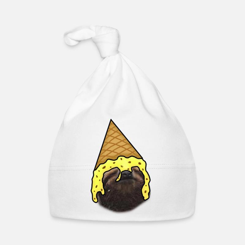 Paresseux avec de la crème glacée comme chapeau - Bonnet bio Bébé - blanc