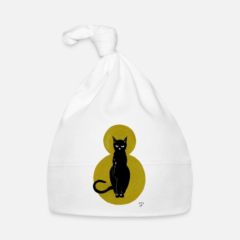 Chat sur fond doré - Bonnet bio Bébé - blanc
