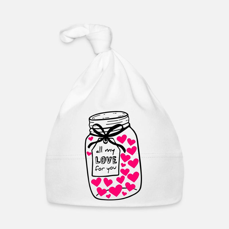 Pot Mason plein d’amour - Bonnet bio Bébé - blanc