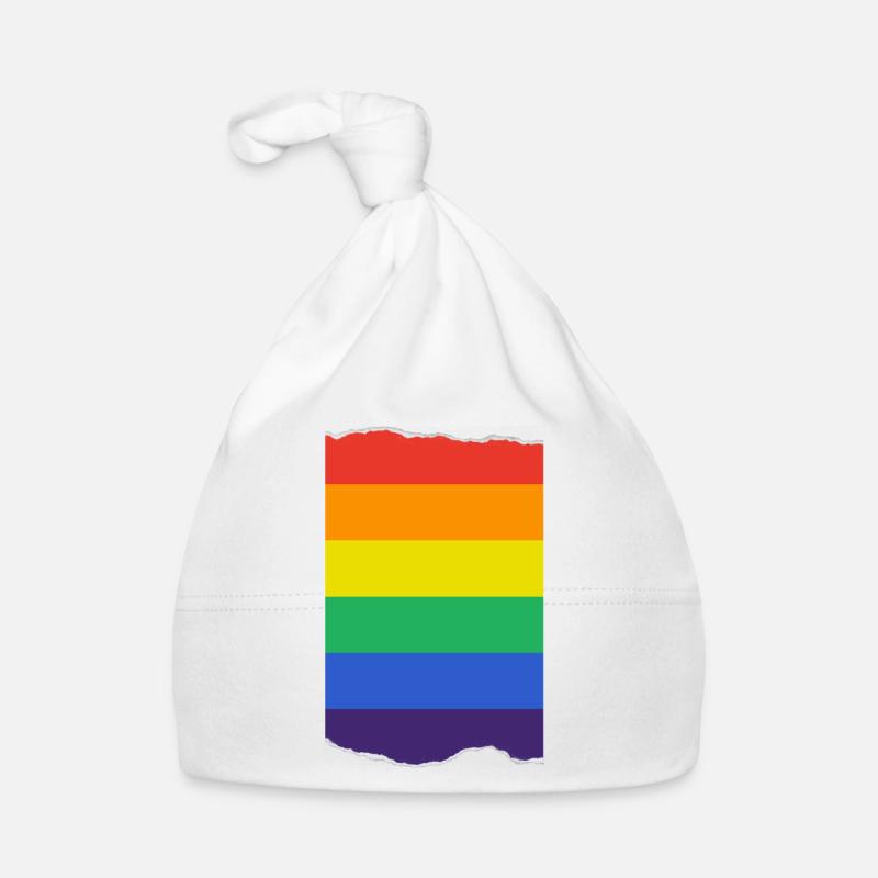 Drapeau Pride Déchiré - Liberté et Résistance LGBT - Bonnet bio Bébé - blanc