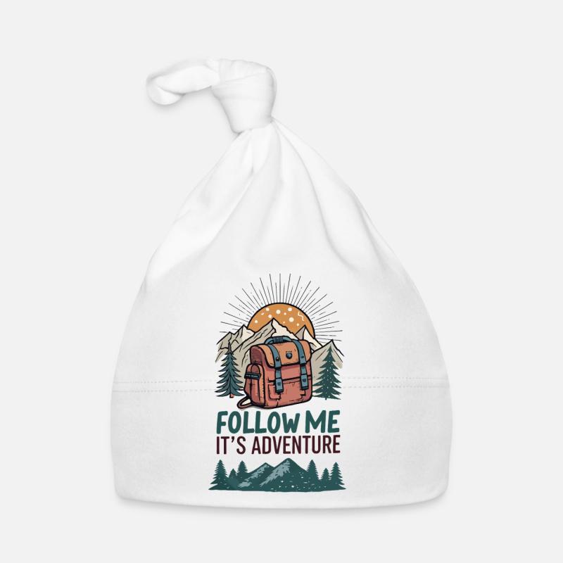 Backpack and mountains with adventure slogan Organic Baby Cap