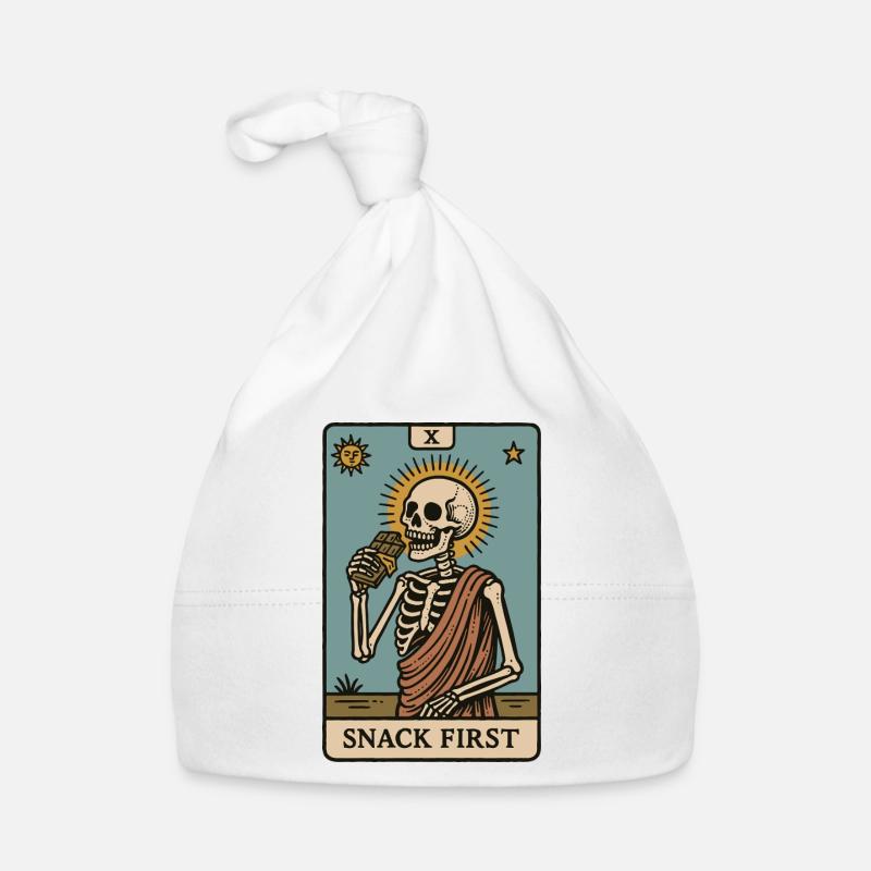 Snack First Skeleton Funny Saying Halloween Organic Baby Cap