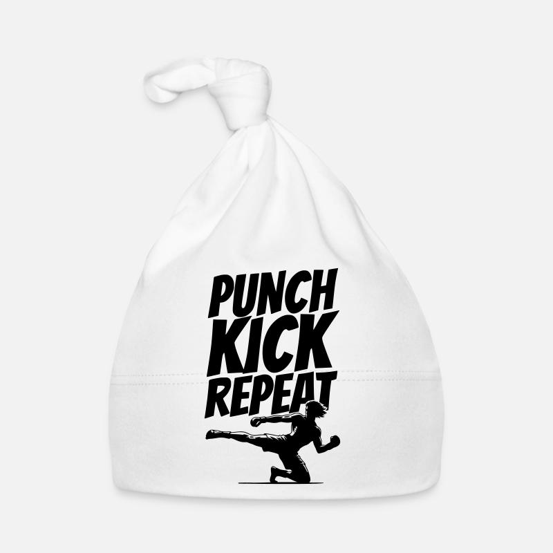 Graphique de kickboxer avec texte de répétition de coup de pied Bonnet bio Bébé