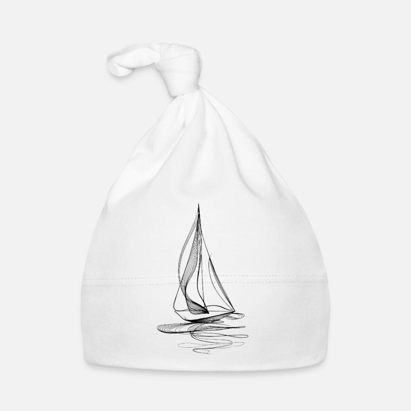 Sailboat Line Art – Black Minimal Graphic Organic Baby Cap