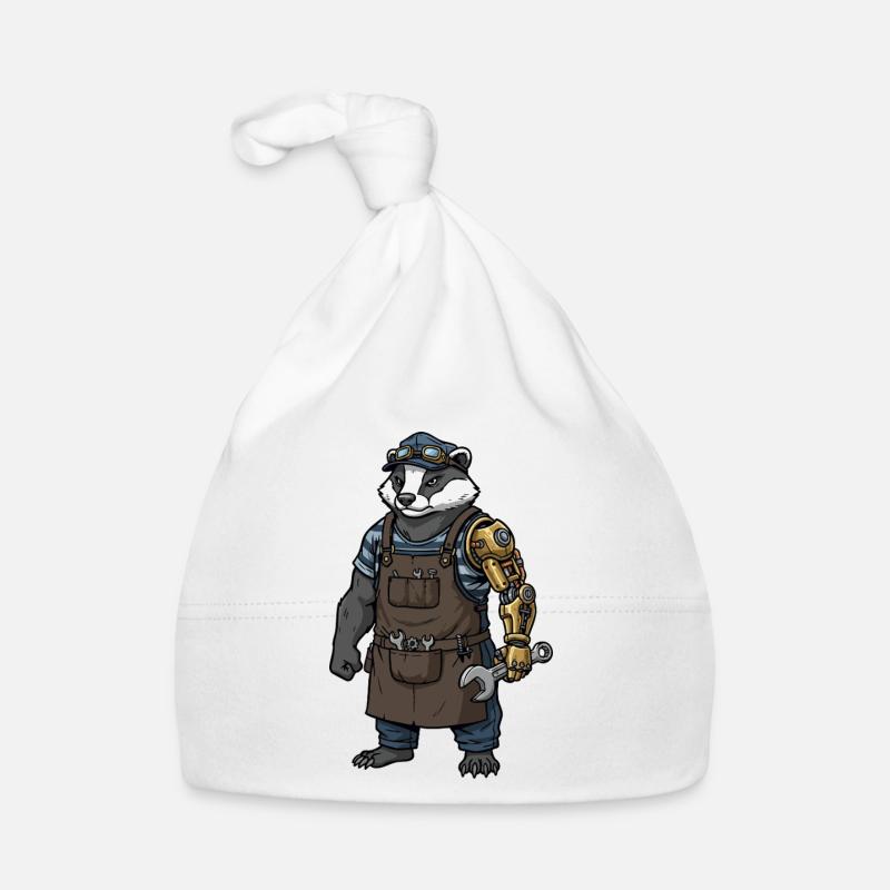 Steampunk Mechanic Badger Bionic Arm Organic Baby Cap