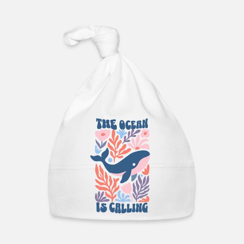 The Ocean Is Calling - Retro Whale Boho Flowers Organic Baby Cap