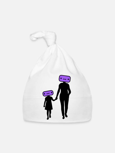 Familie Silhouette Liebe Kinder Eltern Mama Papa - Baby Bio-Mütze - Weiß - Vorne