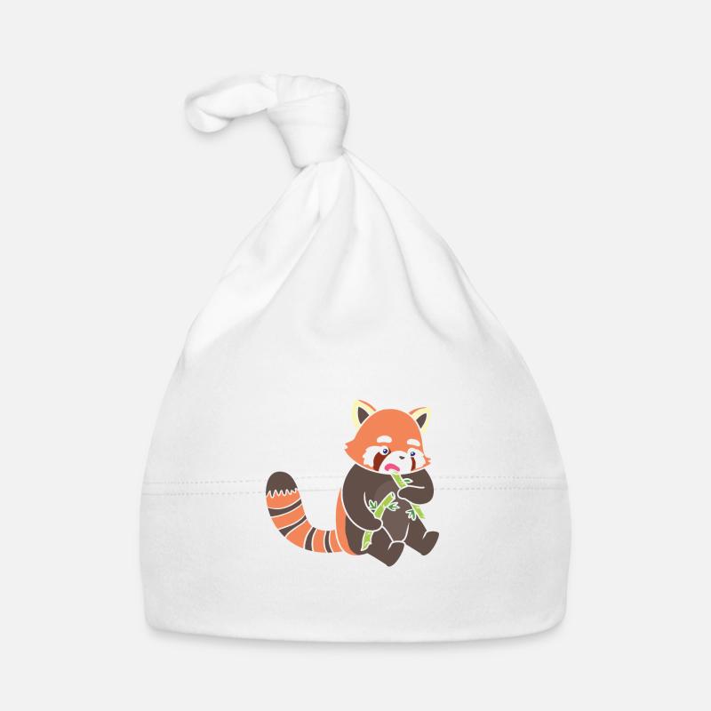 Un panda rouge mange du bambou. - Bonnet bio Bébé - blanc