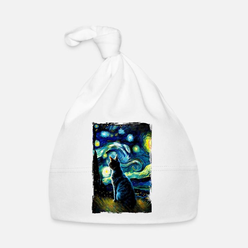 Chat de nuit étoilé Le chat de van gogh Parodie drôle Bonnet bio Bébé
