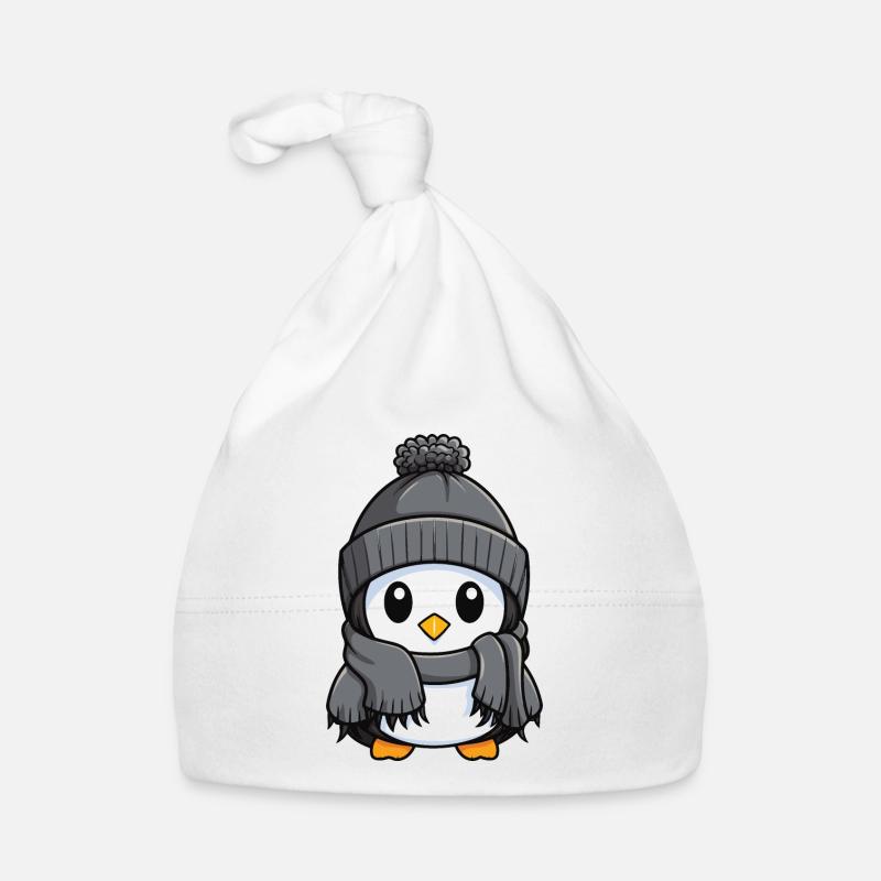 Bande dessinée d’hiver pingouin - Bonnet bio Bébé - blanc