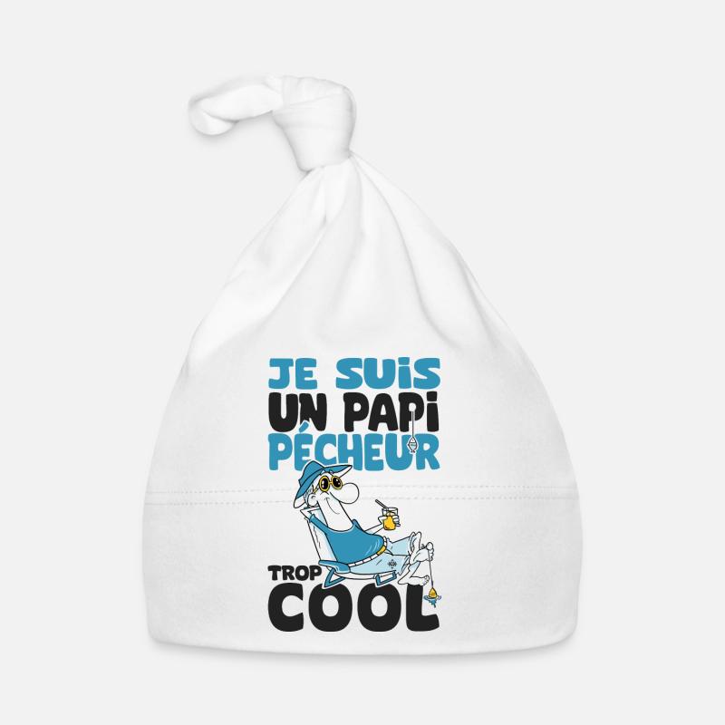 papi pêcheur trop cool humour papy grandpère - Bonnet bio Bébé - blanc