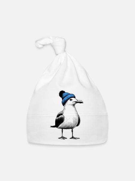 North Sea Harbor Moin Seagull Beanie Beanie Blue - Organic Baby Cap - white - Front