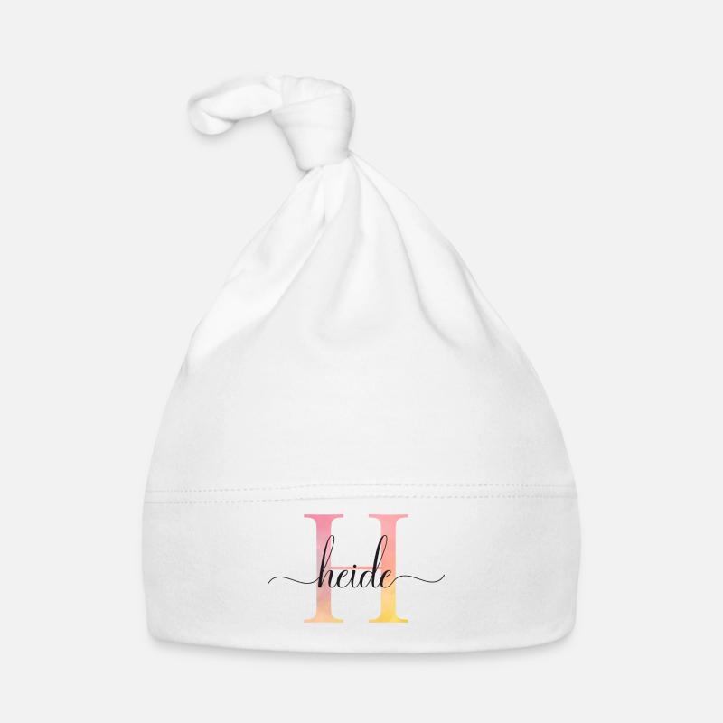 H | Monogramme | Nom | Bruyère |Aquarelle - Bonnet bio Bébé - blanc