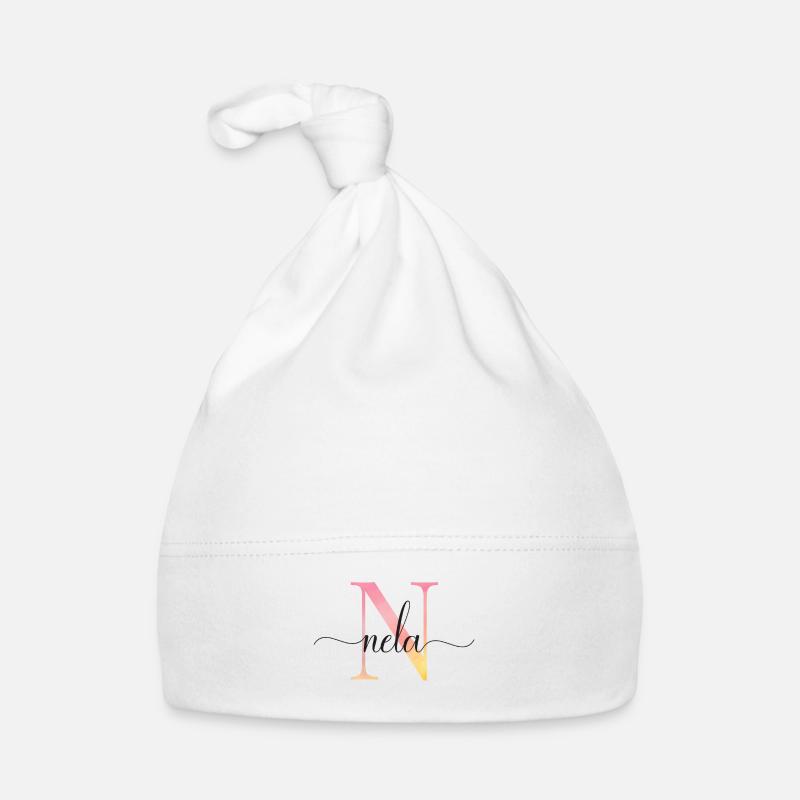 N | Monogram | Name | Nela |Watercolor Organic Baby Cap