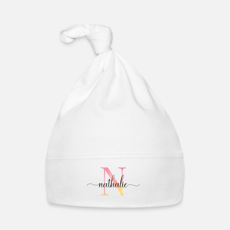 N | Monogram | Name | Nathalie |Watercolor Organic Baby Cap