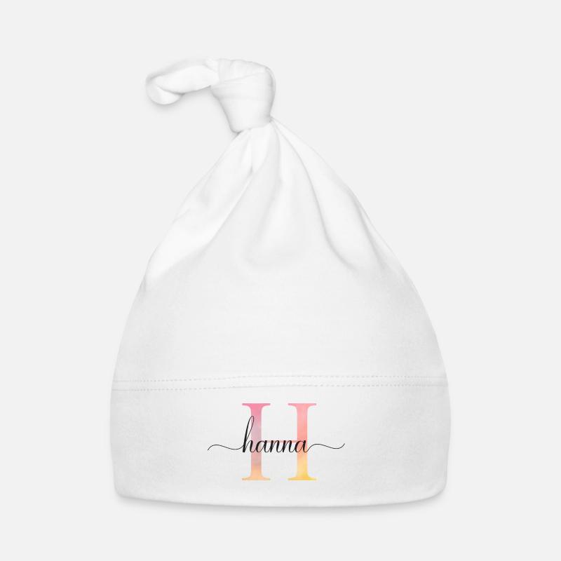 H | Monogramme | Nom | Hanna |Aquarelle - Bonnet bio Bébé - blanc