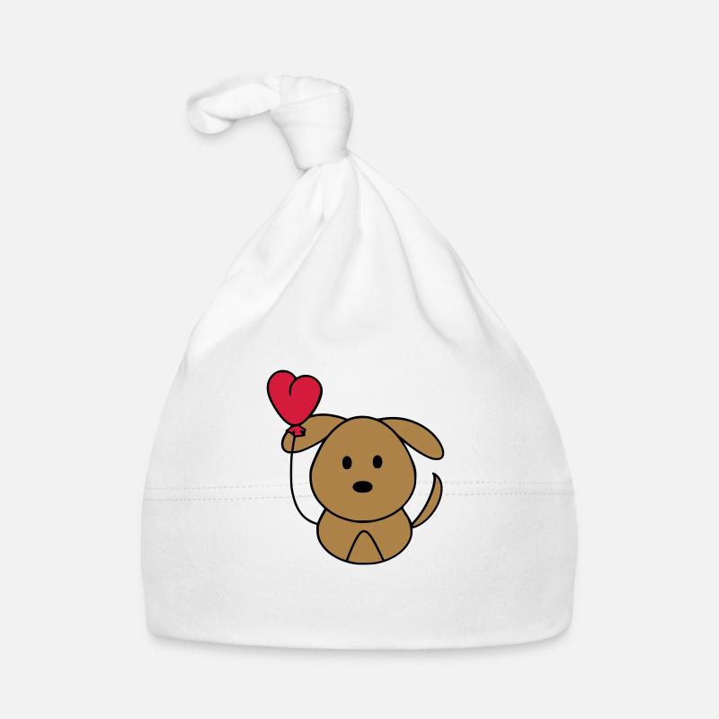 Hundi avec le ballon de coeur - Bonnet bio Bébé - blanc