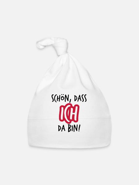 Schön dass ich da bin Geschenk - Baby Bio-Mütze - Weiß - Vorne