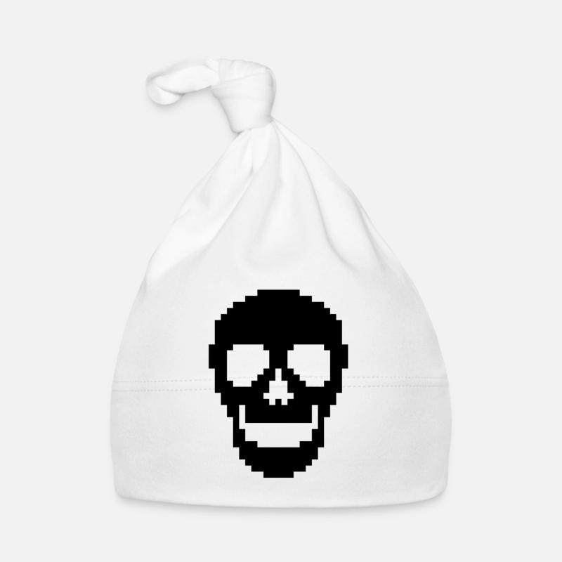 Pixel Schädel Totenkopf Schwarz Baby Bio-Mütze