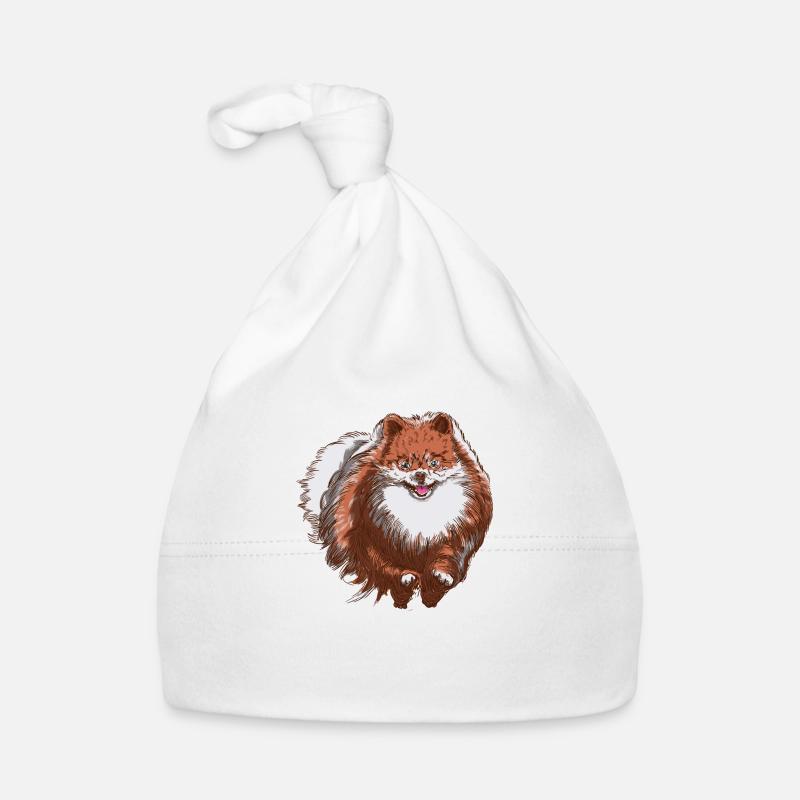 Cute Spitz court vers vous - Spitz Dog Design - Bonnet bio Bébé - blanc