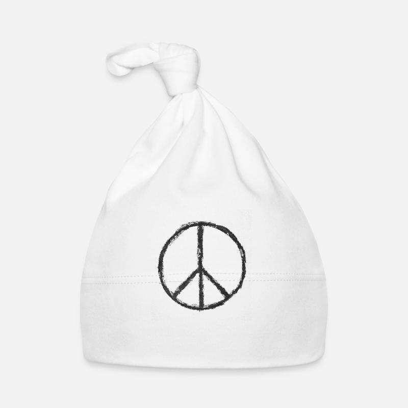 imprimé paix noir - Bonnet bio Bébé - blanc